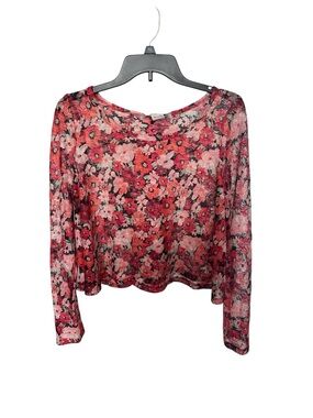 American Rag Size XL. Mesh Floral Long-Sleeve Scoop Neck Top - floral